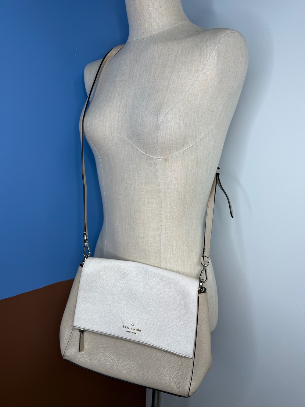Kate Spade Crossbody Leather Purse Beige White
